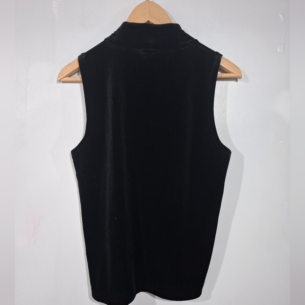 J. Crew Sleeveless Black Velvet Top Size M Monk Neck - Picture 3 of 9